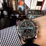 High Replica Breitling Chronometre Black Dial Silver Bezel  Black Leather Strap Watch 43mm